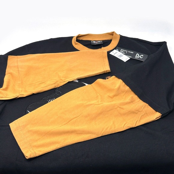 DJC Designer Jeans Co VTG NWT New York NYC Black Waffle Thermal Shirt Y2K Large - Picture 7 of 8